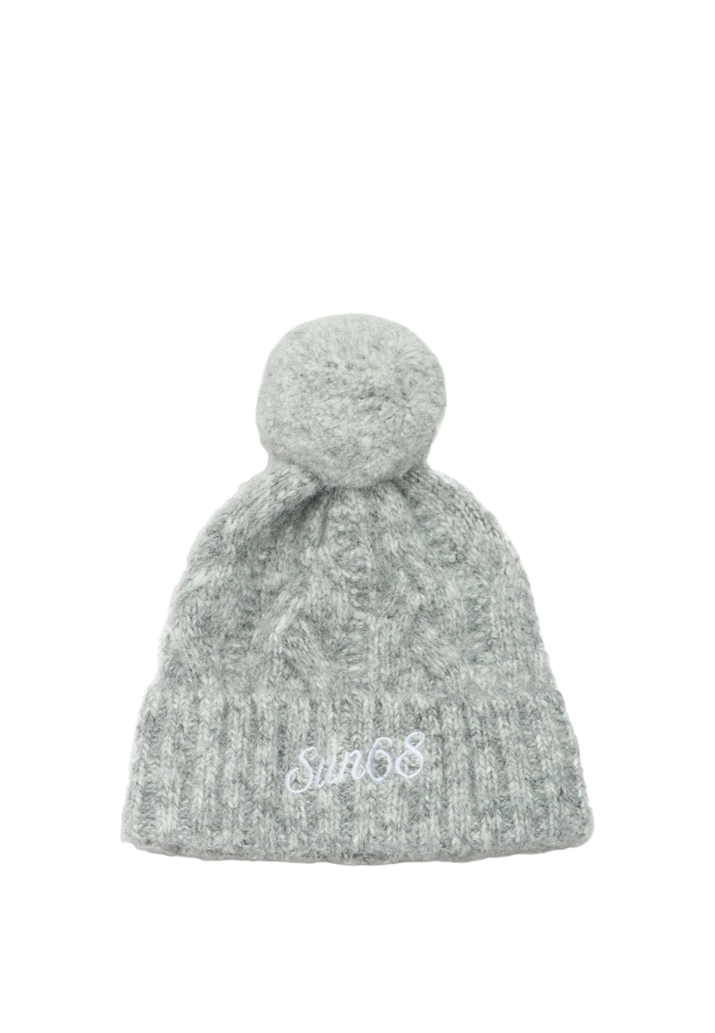 Berretto con pon-pon in misto lana a trecce Grigio Chiaro