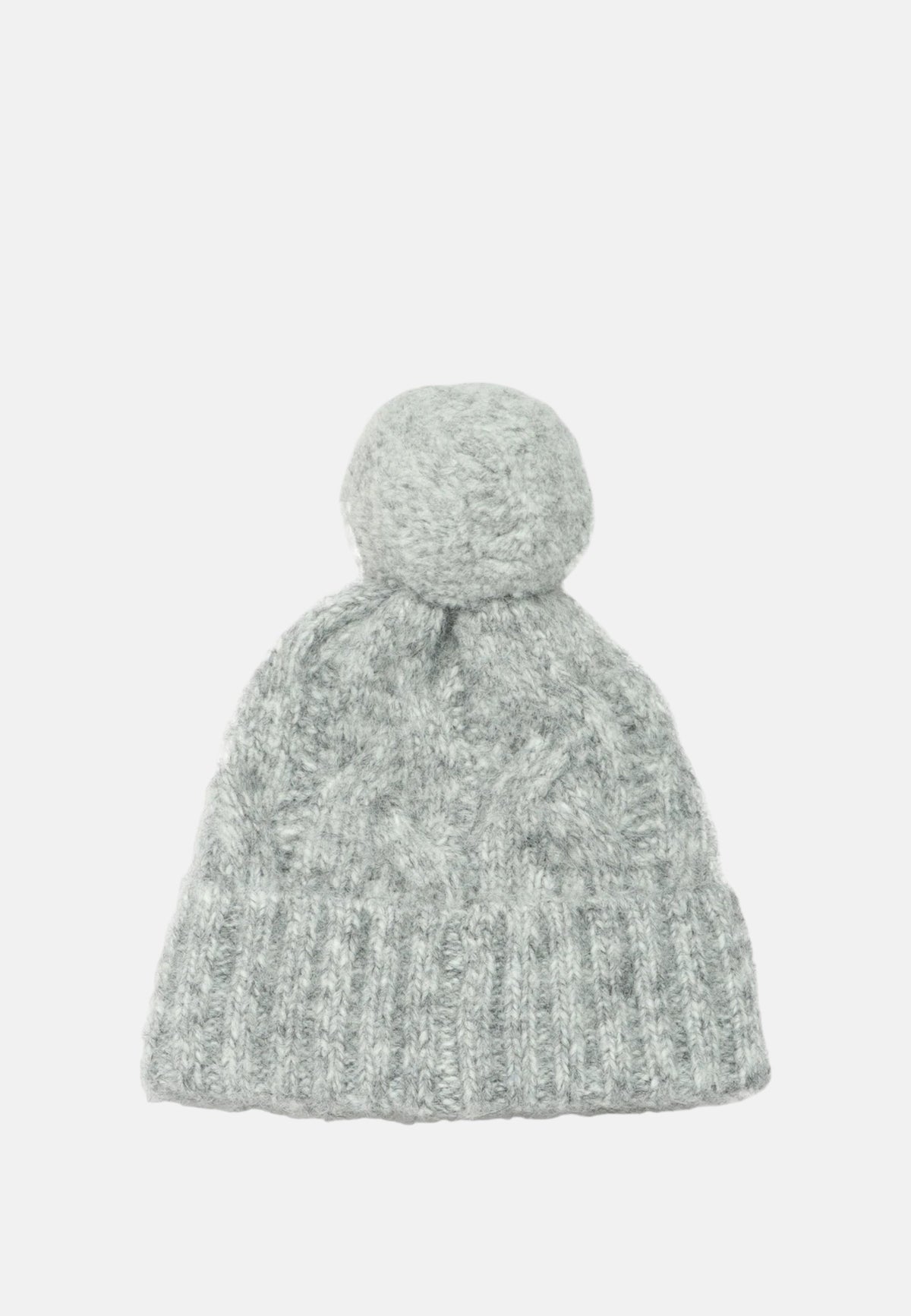 Berretto con pon-pon in misto lana a trecce Grigio Chiaro