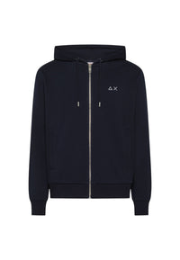 Felpa in cotone con cappuccio e zip da uomo con logo Frontale Navy Blue
