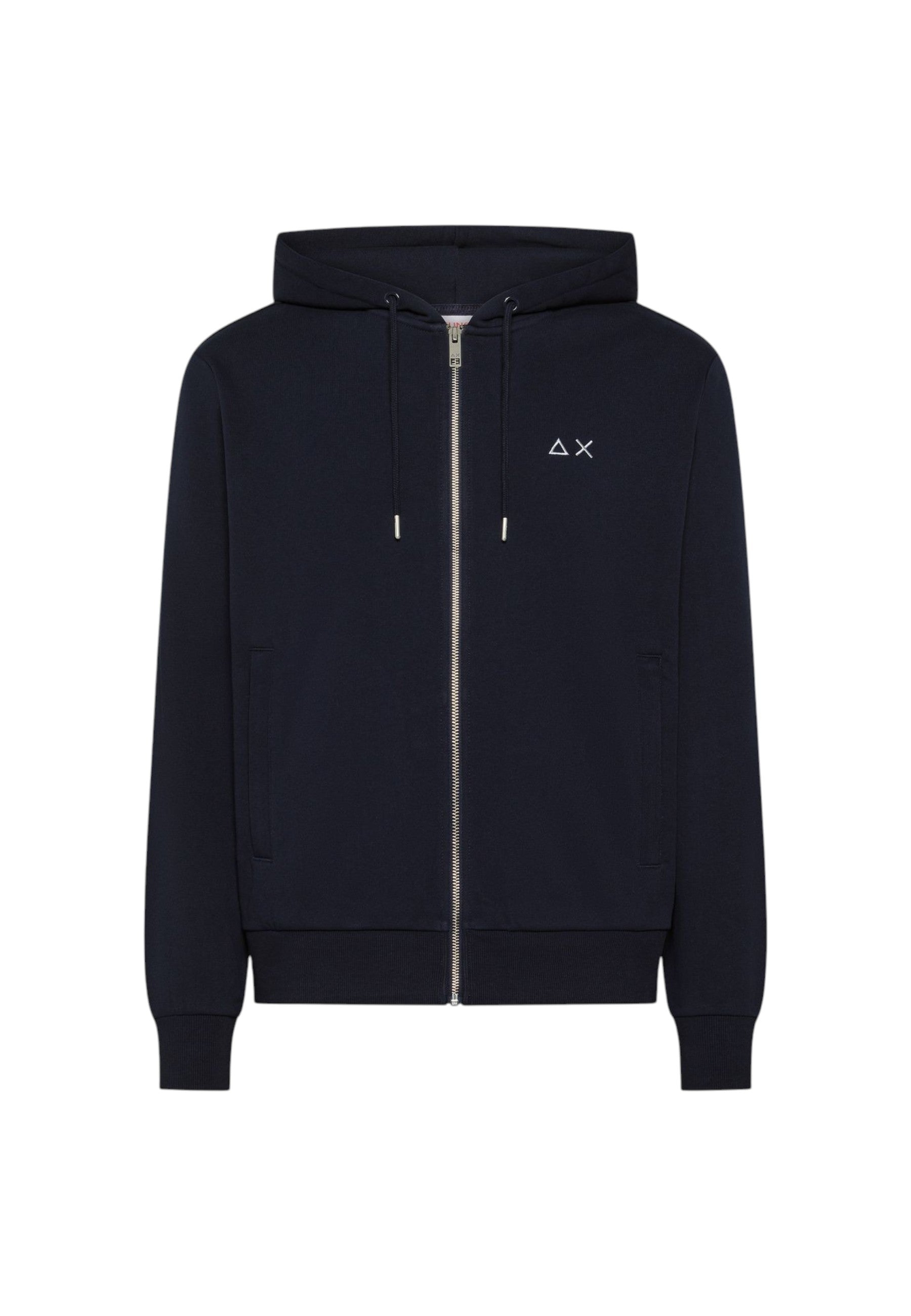 Felpa in cotone con cappuccio e zip da uomo con logo Frontale Navy Blue