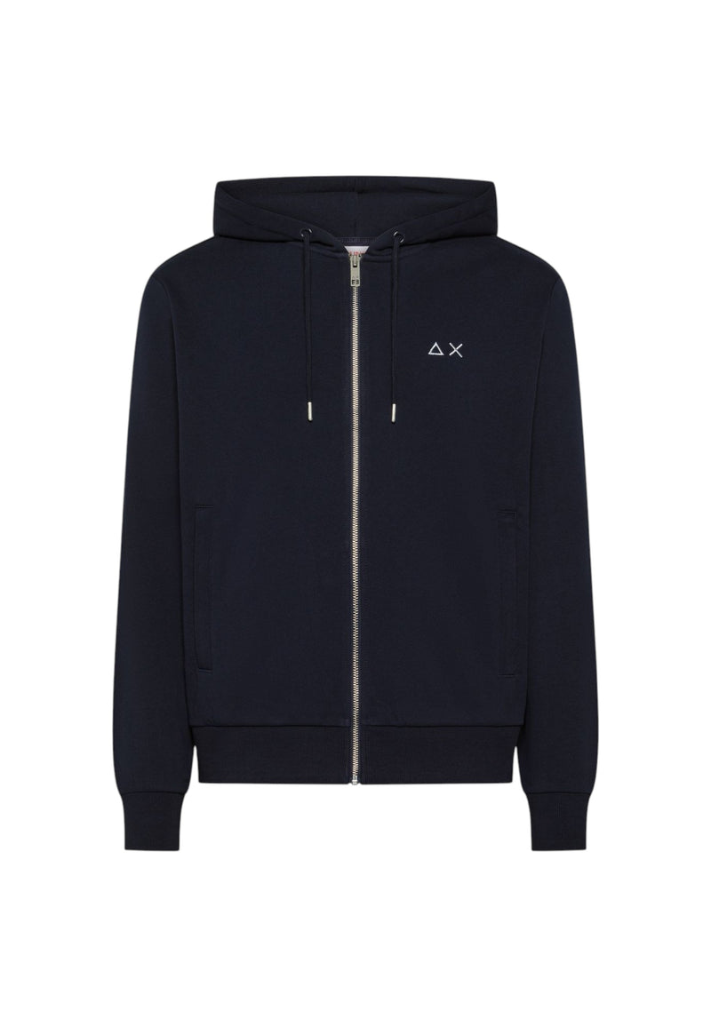 Felpa in cotone con cappuccio e zip da uomo con logo Frontale Navy Blue