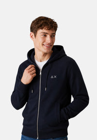 Felpa in cotone con cappuccio e zip da uomo con logo Frontale Navy Blue