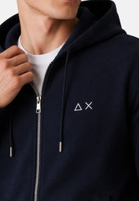 Felpa in cotone con cappuccio e zip da uomo con logo Frontale Navy Blue