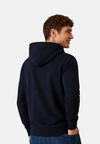 Felpa in cotone con cappuccio e zip da uomo con logo Frontale Navy Blue
