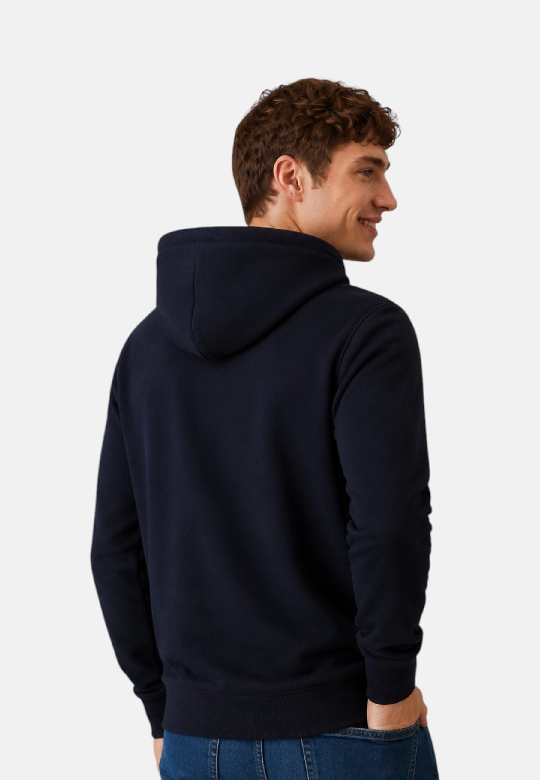 Felpa in cotone con cappuccio e zip da uomo con logo Frontale Navy Blue