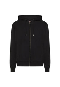 Felpa in cotone con cappuccio e zip da uomo con logo Frontale Nero