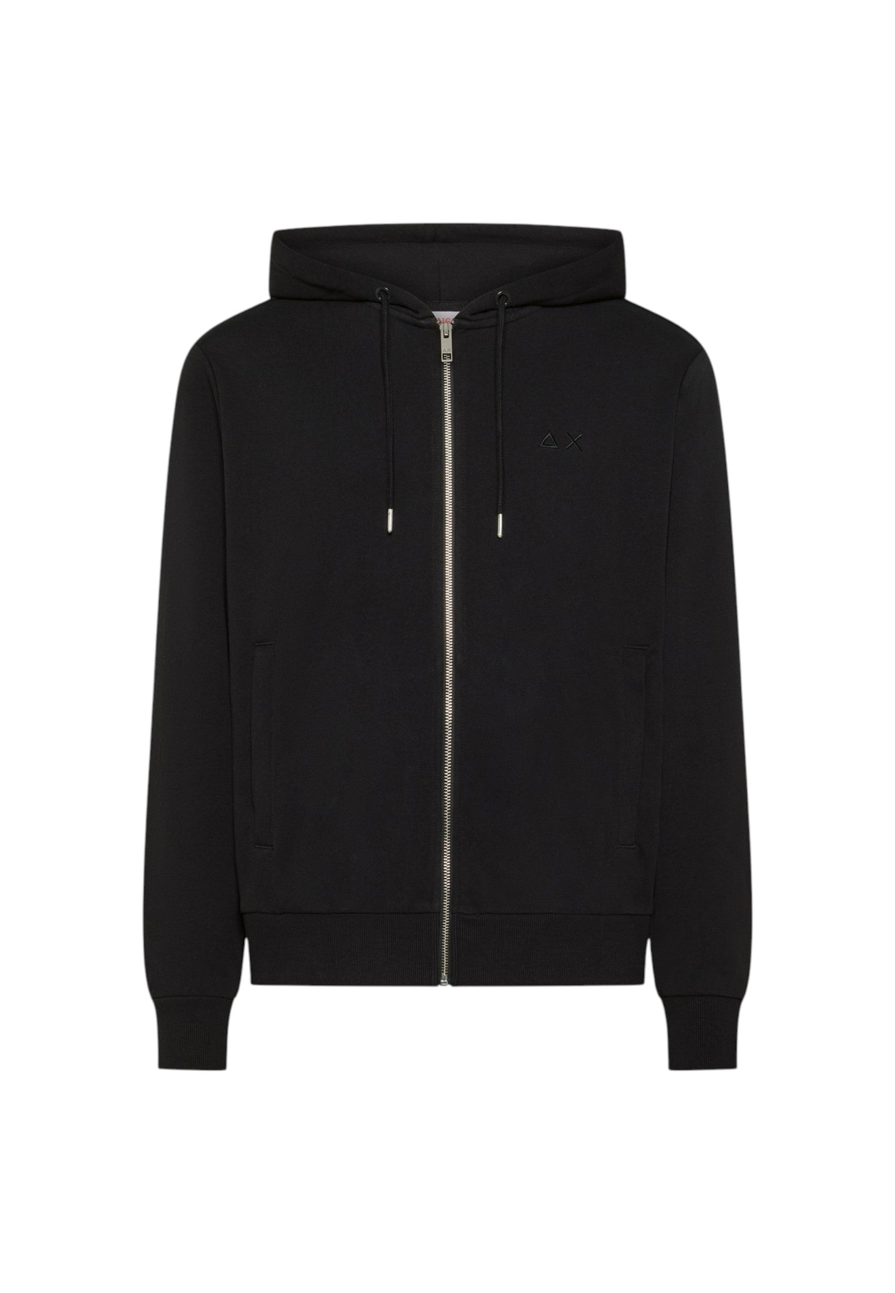 Felpa in cotone con cappuccio e zip da uomo con logo Frontale Nero