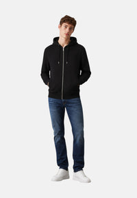Felpa in cotone con cappuccio e zip da uomo con logo Frontale Nero