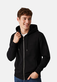 Felpa in cotone con cappuccio e zip da uomo con logo Frontale Nero