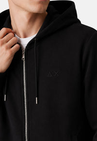 Felpa in cotone con cappuccio e zip da uomo con logo Frontale Nero