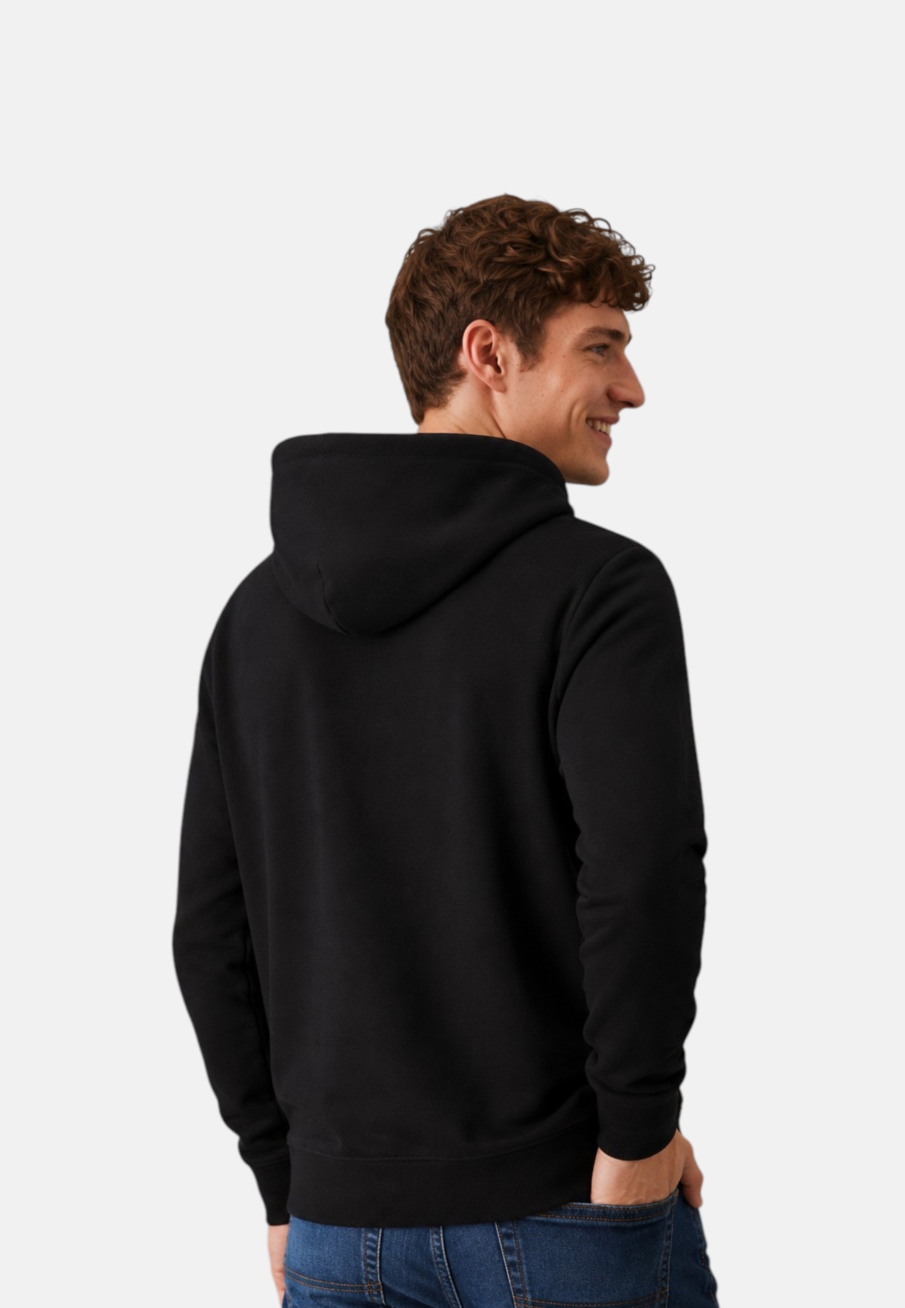 Felpa in cotone con cappuccio e zip da uomo con logo Frontale Nero
