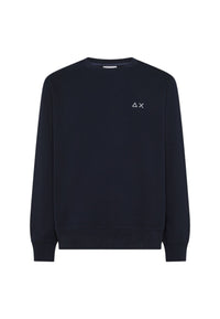 Felpa girocollo in cotone da uomo con logo Frontale Navy Blue