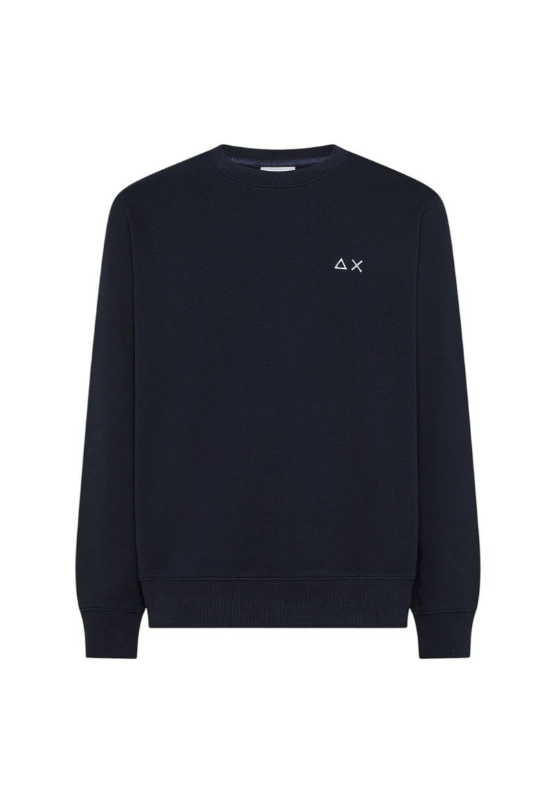 Felpa girocollo in cotone da uomo con logo Frontale Navy Blue