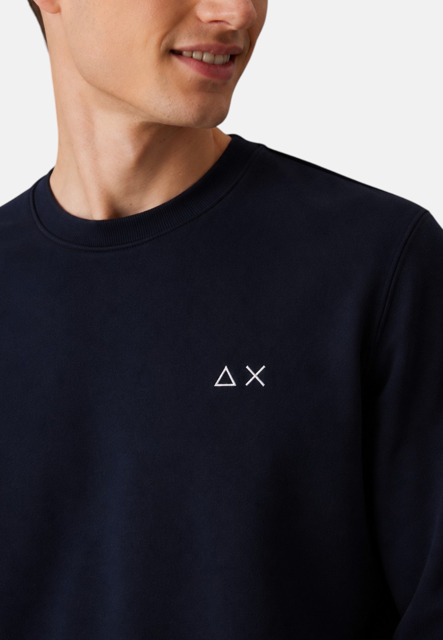 Felpa girocollo in cotone da uomo con logo Frontale Navy Blue