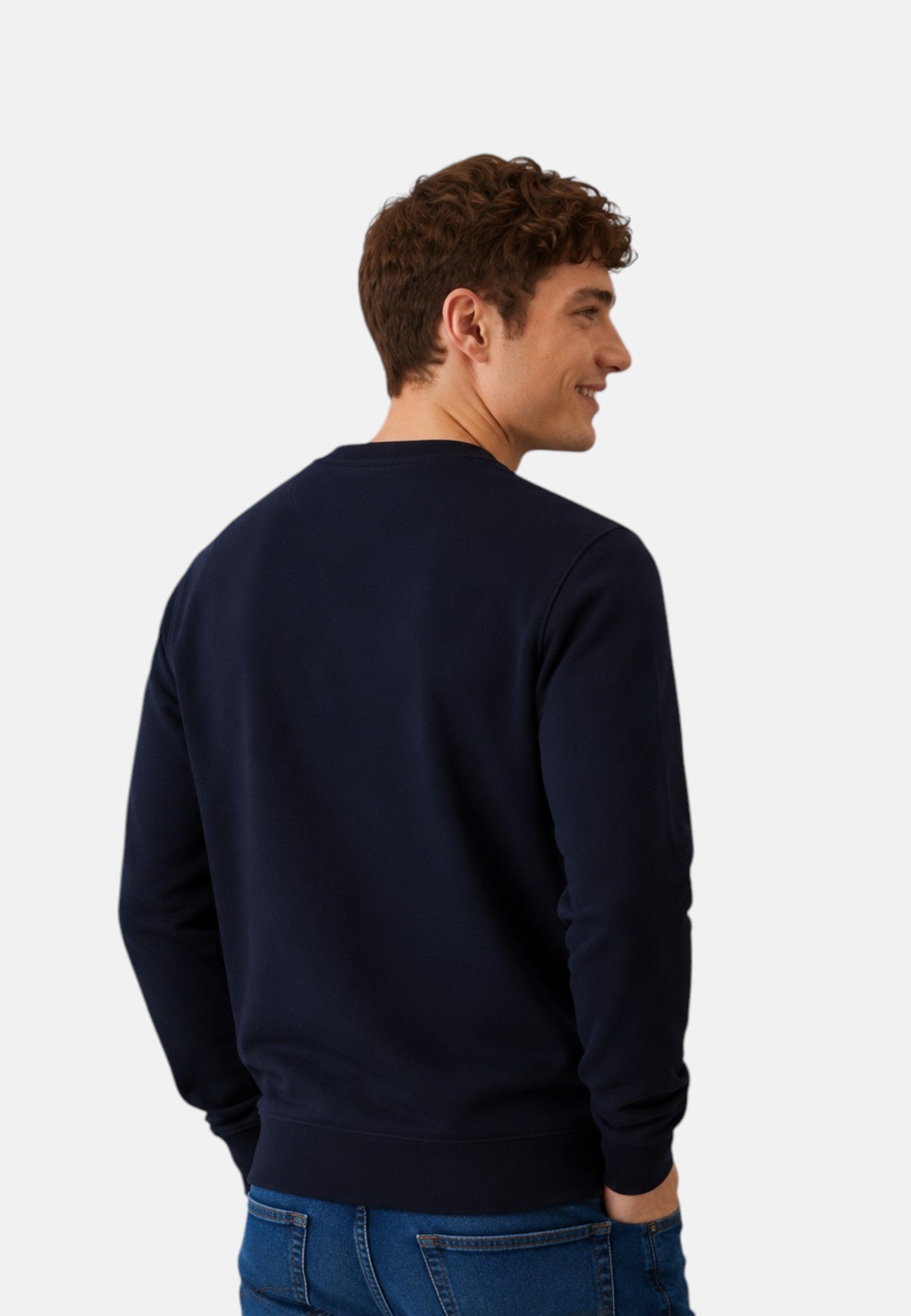 Felpa girocollo in cotone da uomo con logo Frontale Navy Blue