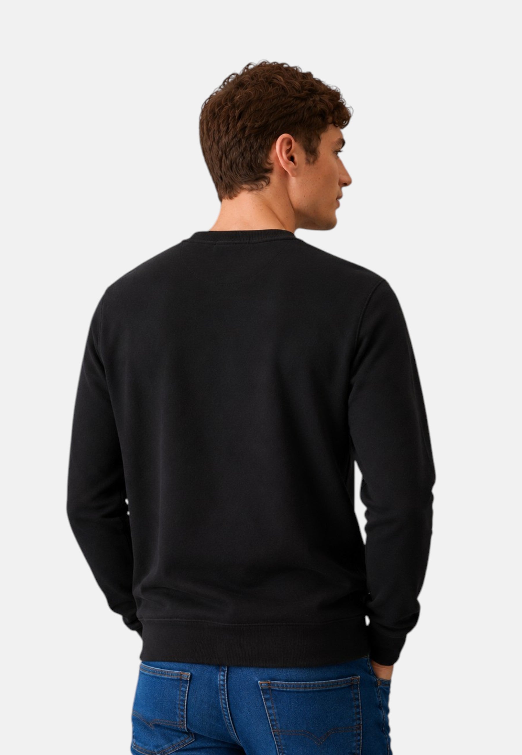 Felpa girocollo in cotone da uomo con logo Frontale Nero