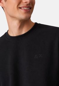 Felpa girocollo in cotone da uomo con logo Frontale Nero