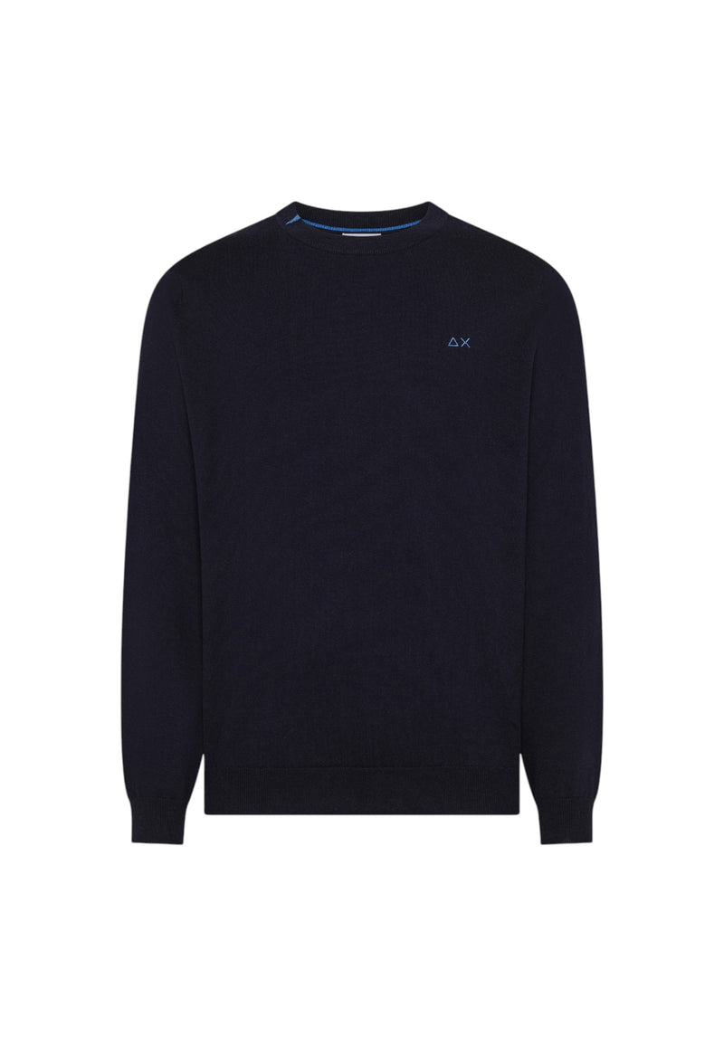 Maglione girocollo da uomo in cotone con logo Frontale Navy Blue