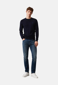 Maglione girocollo da uomo in cotone con logo Frontale Navy Blue