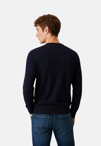 Maglione girocollo da uomo in cotone con logo Frontale Navy Blue
