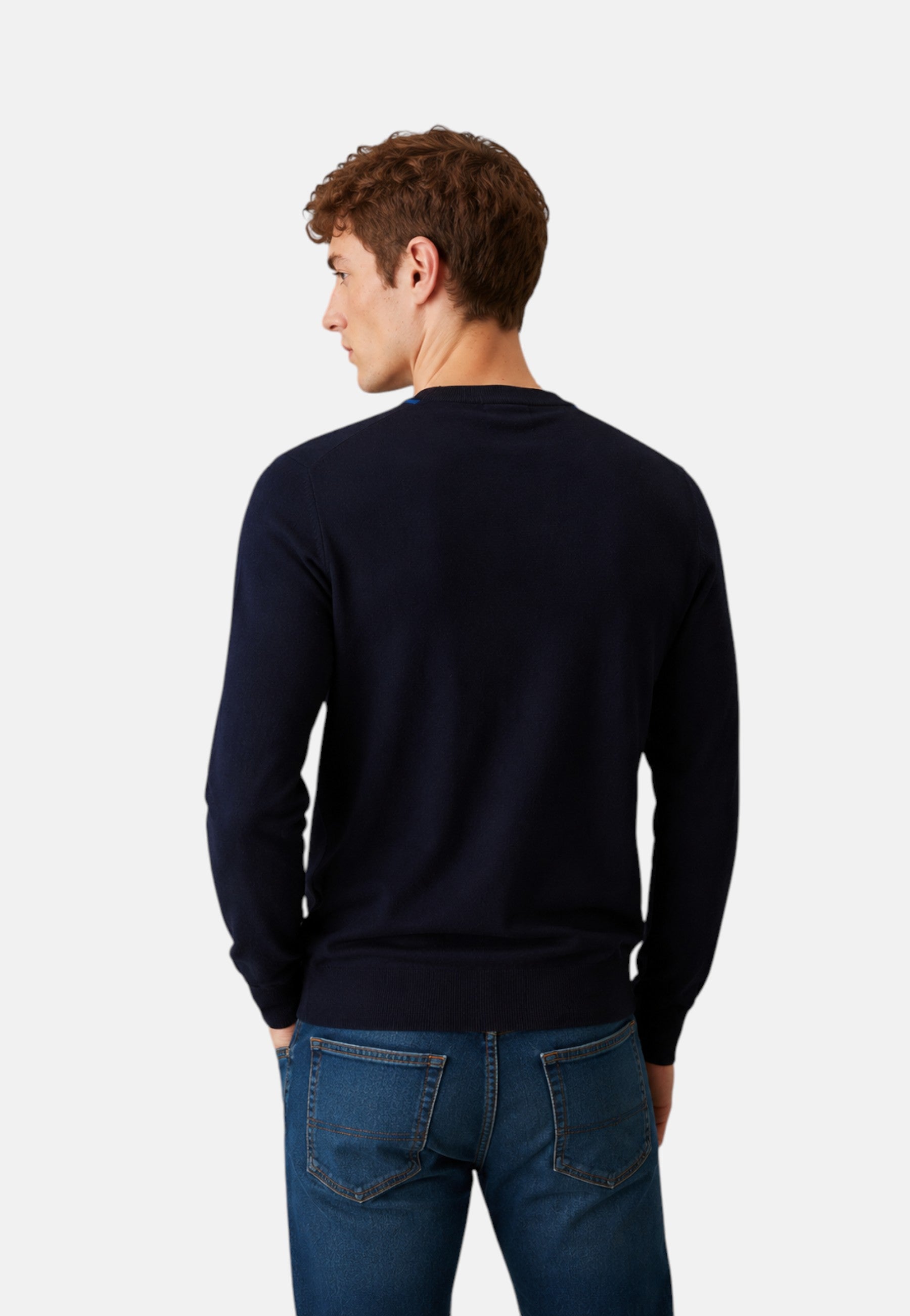 Maglione girocollo da uomo in cotone con logo Frontale Navy Blue