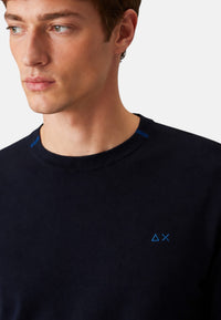 Maglione girocollo da uomo in cotone con logo Frontale Navy Blue