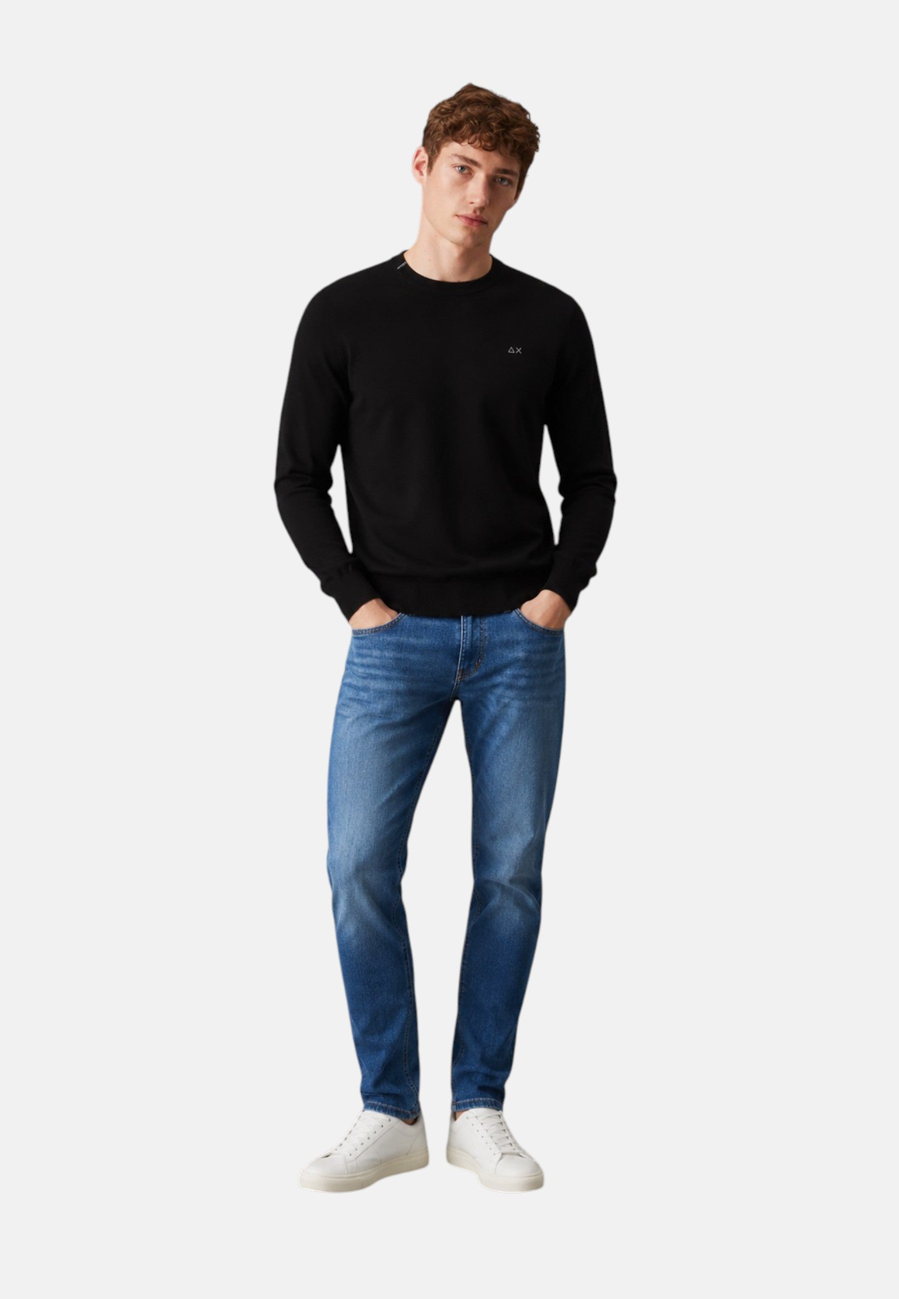 Maglione girocollo da uomo in cotone con logo Frontale Nero