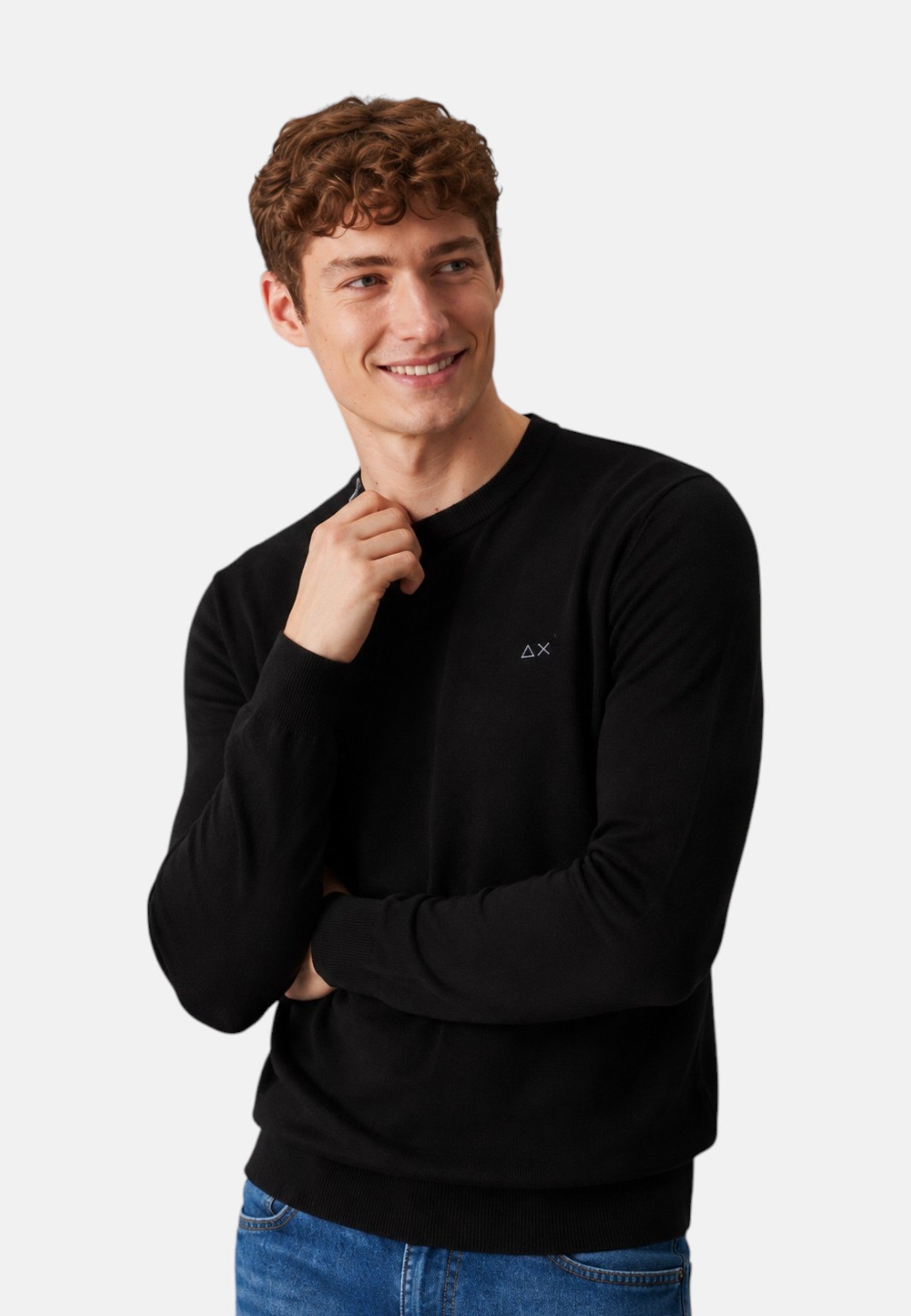 Maglione girocollo da uomo in cotone con logo Frontale Nero