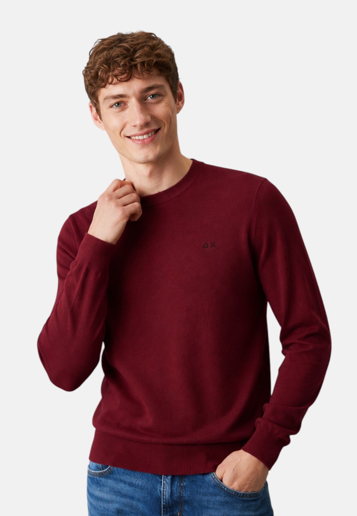 Maglione girocollo da uomo in cotone con logo Frontale Bordeaux