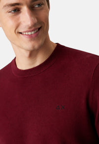 Maglione girocollo da uomo in cotone con logo Frontale Bordeaux