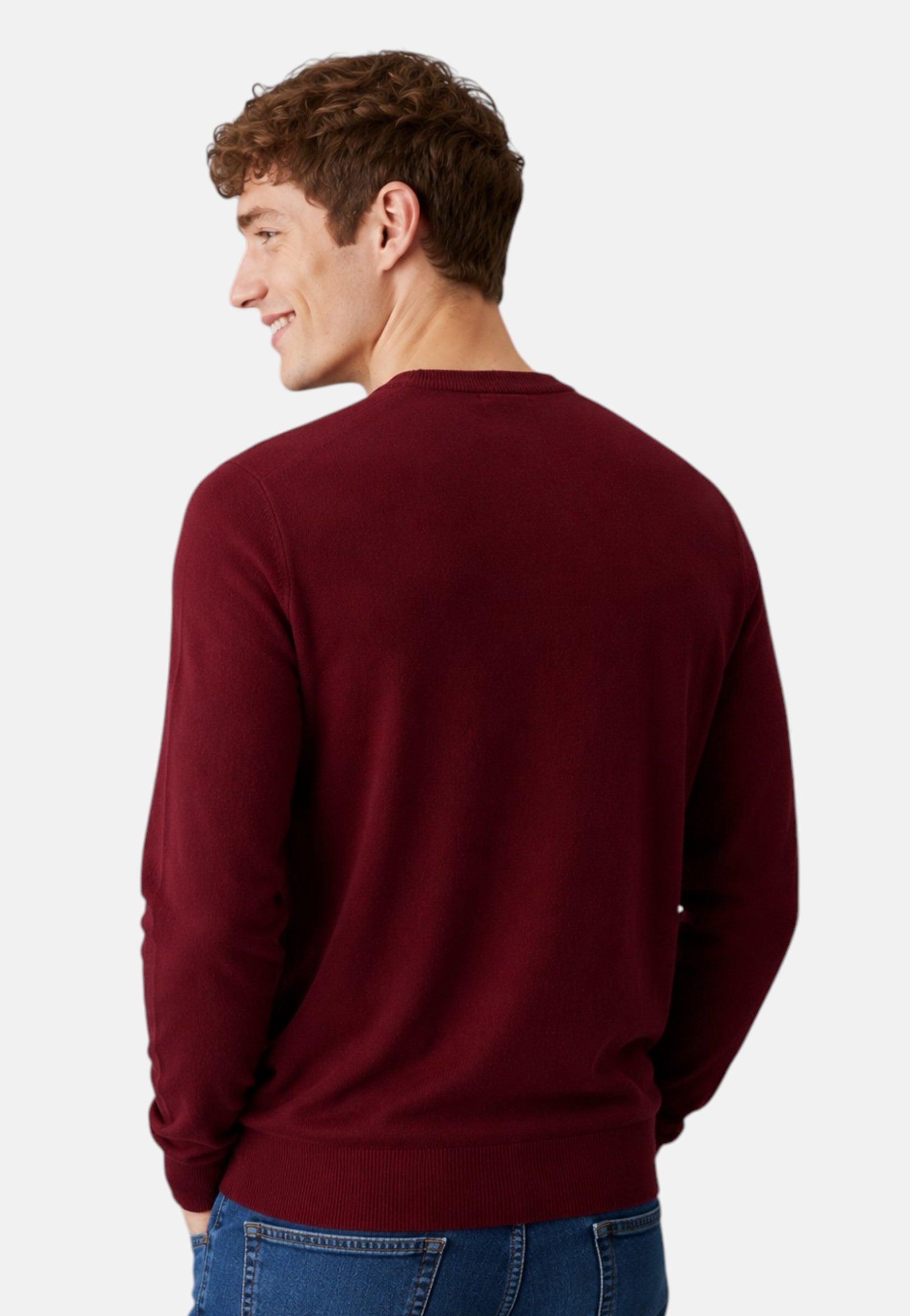 Maglione girocollo da uomo in cotone con logo Frontale Bordeaux