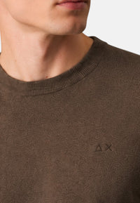 Maglione girocollo da uomo in cotone con logo Frontale Tortora