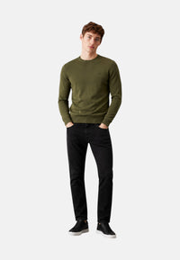 Maglione girocollo da uomo in cotone con logo Frontale Militare Scuro