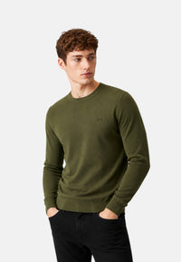 Maglione girocollo da uomo in cotone con logo Frontale Militare Scuro