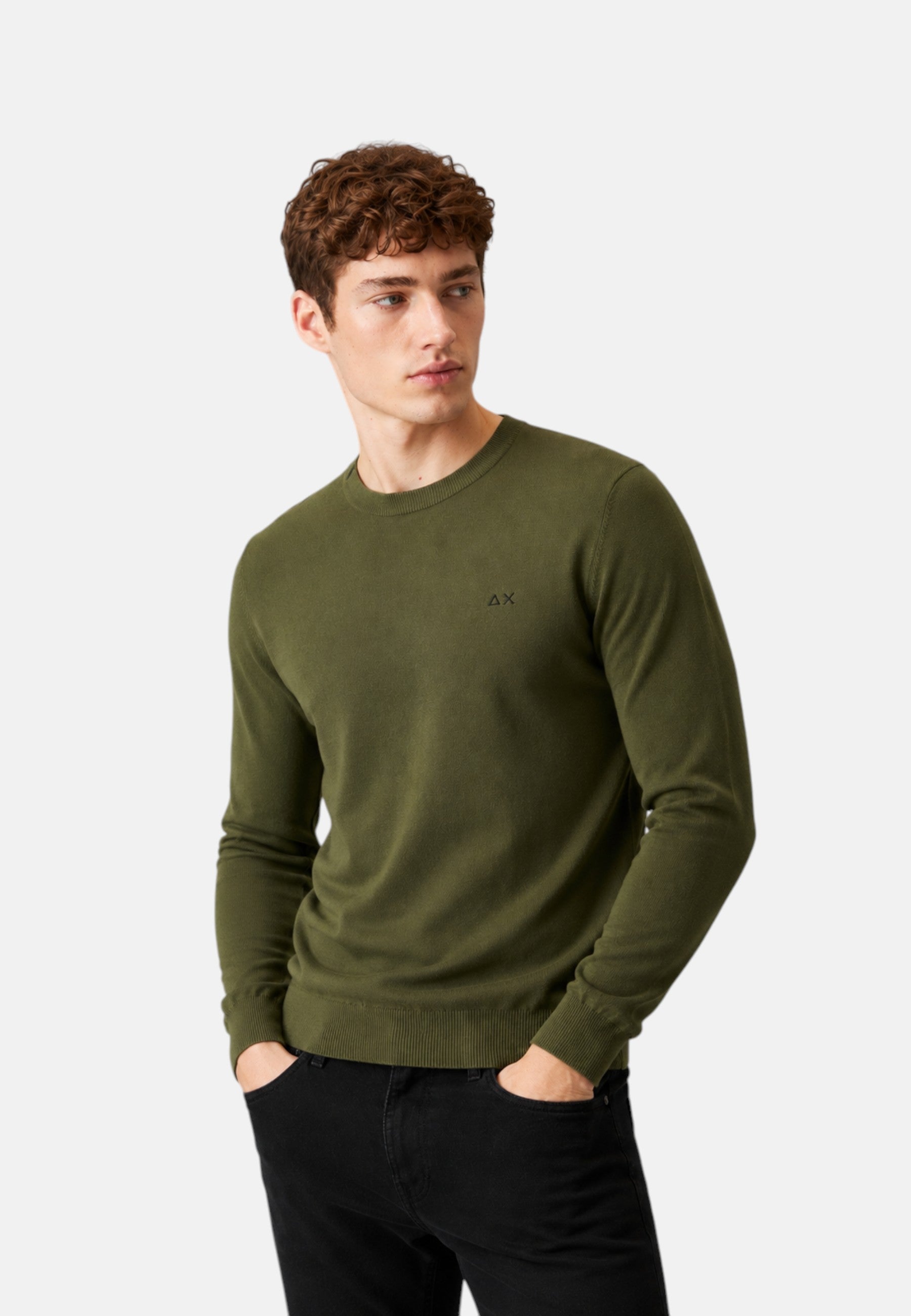 Maglione girocollo da uomo in cotone con logo Frontale Militare Scuro