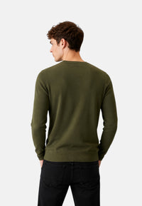 Maglione girocollo da uomo in cotone con logo Frontale Militare Scuro