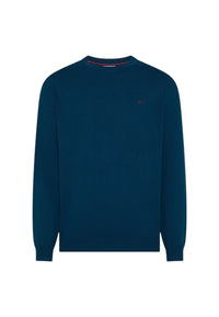 Maglione girocollo da uomo in cotone con logo Frontale Petrolio