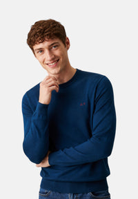 Maglione girocollo da uomo in cotone con logo Frontale Petrolio