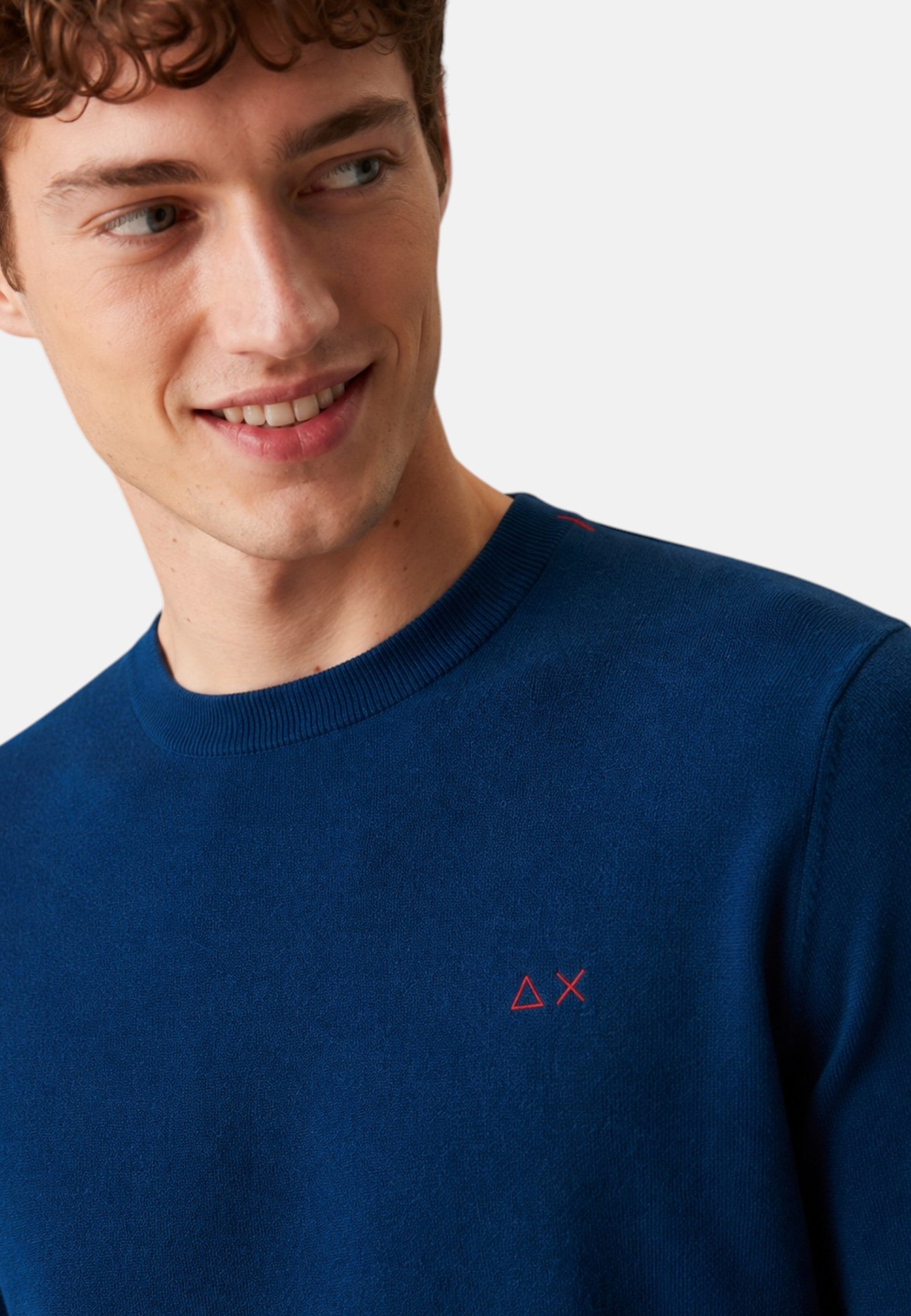 Maglione girocollo da uomo in cotone con logo Frontale Petrolio