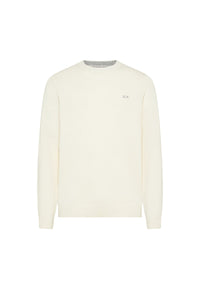 Maglione girocollo da uomo in cotone con logo Frontale Bianco Panna