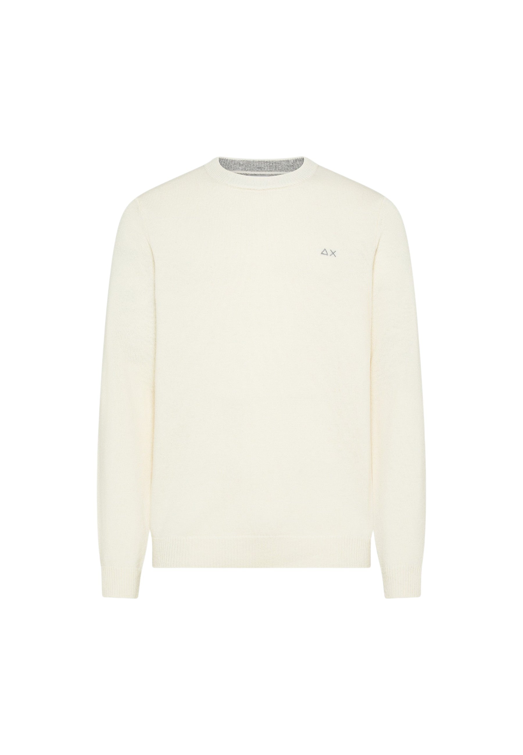 Maglione girocollo da uomo in cotone con logo Frontale Bianco Panna
