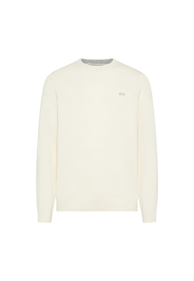 Maglione girocollo da uomo in cotone con logo Frontale Bianco Panna