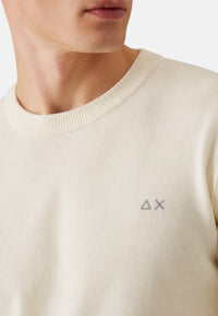 Maglione girocollo da uomo in cotone con logo Frontale Bianco Panna
