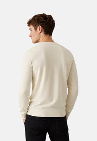 Maglione girocollo da uomo in cotone con logo Frontale Bianco Panna