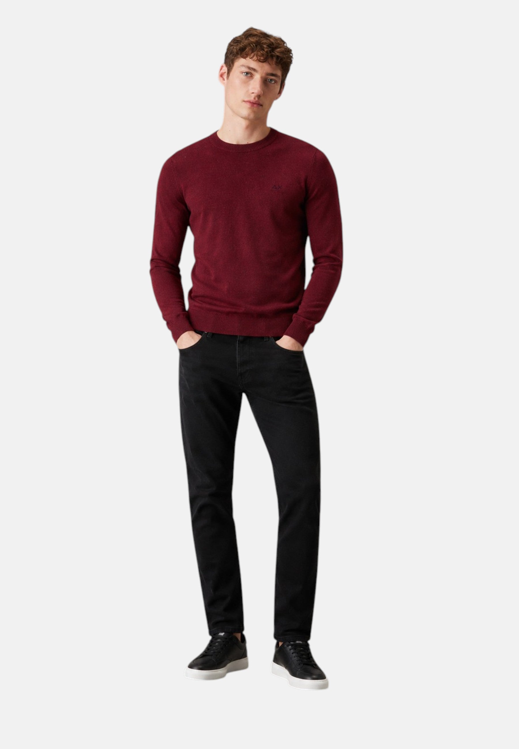 Maglione girocollo da uomo in cotone con logo Frontale Bordeaux