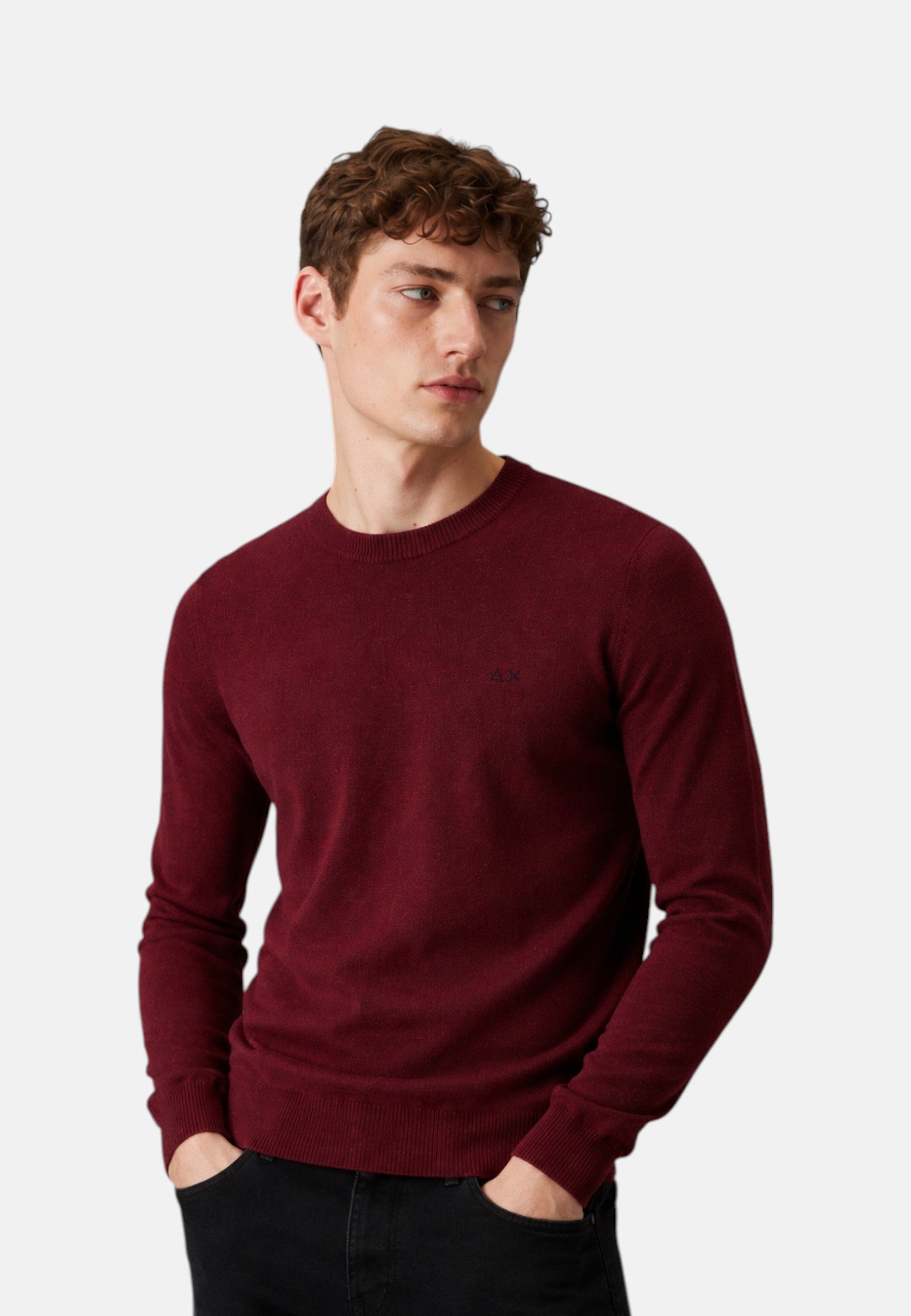 Maglione girocollo da uomo in cotone con logo Frontale Bordeaux