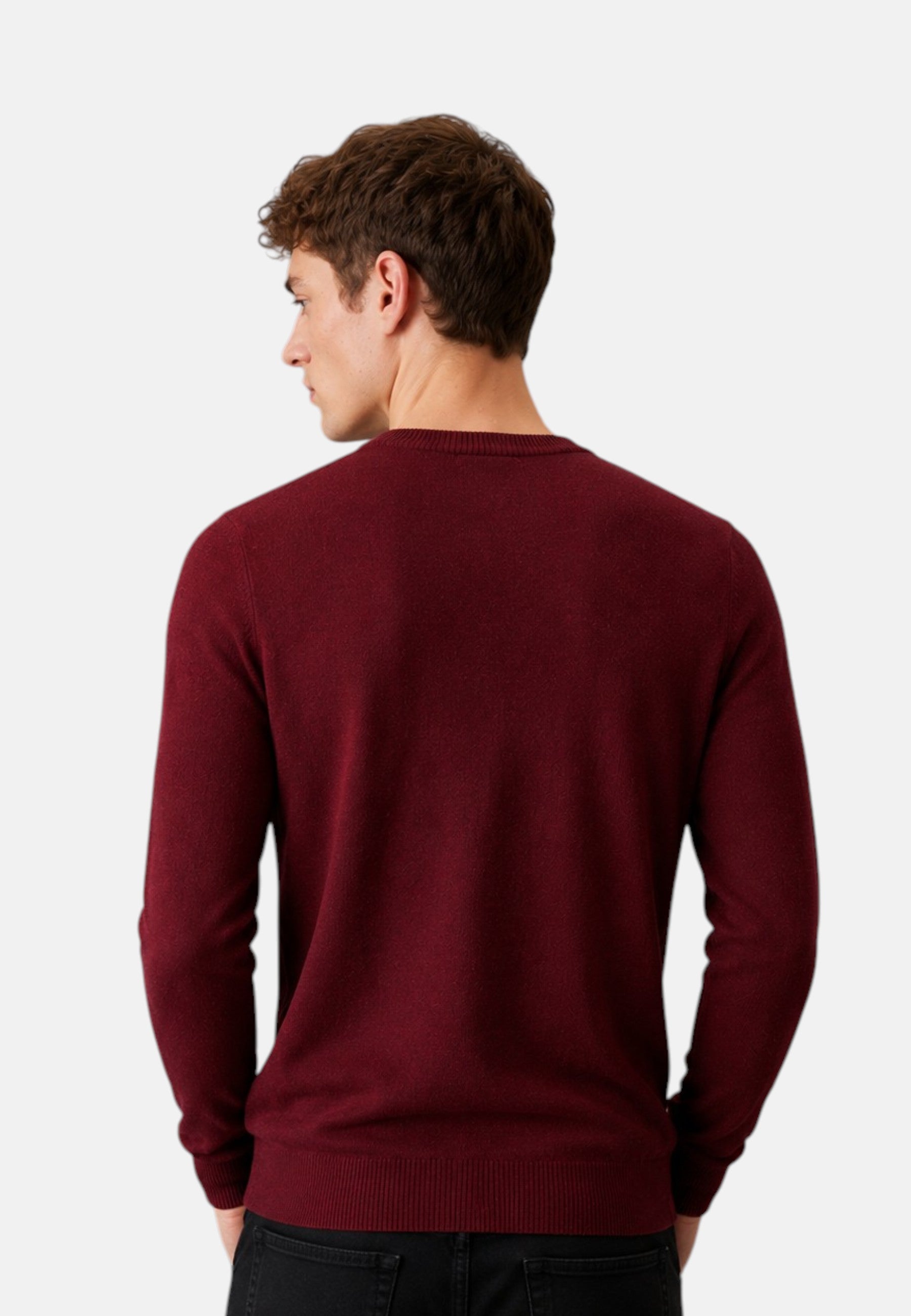 Maglione girocollo da uomo in cotone con logo Frontale Bordeaux