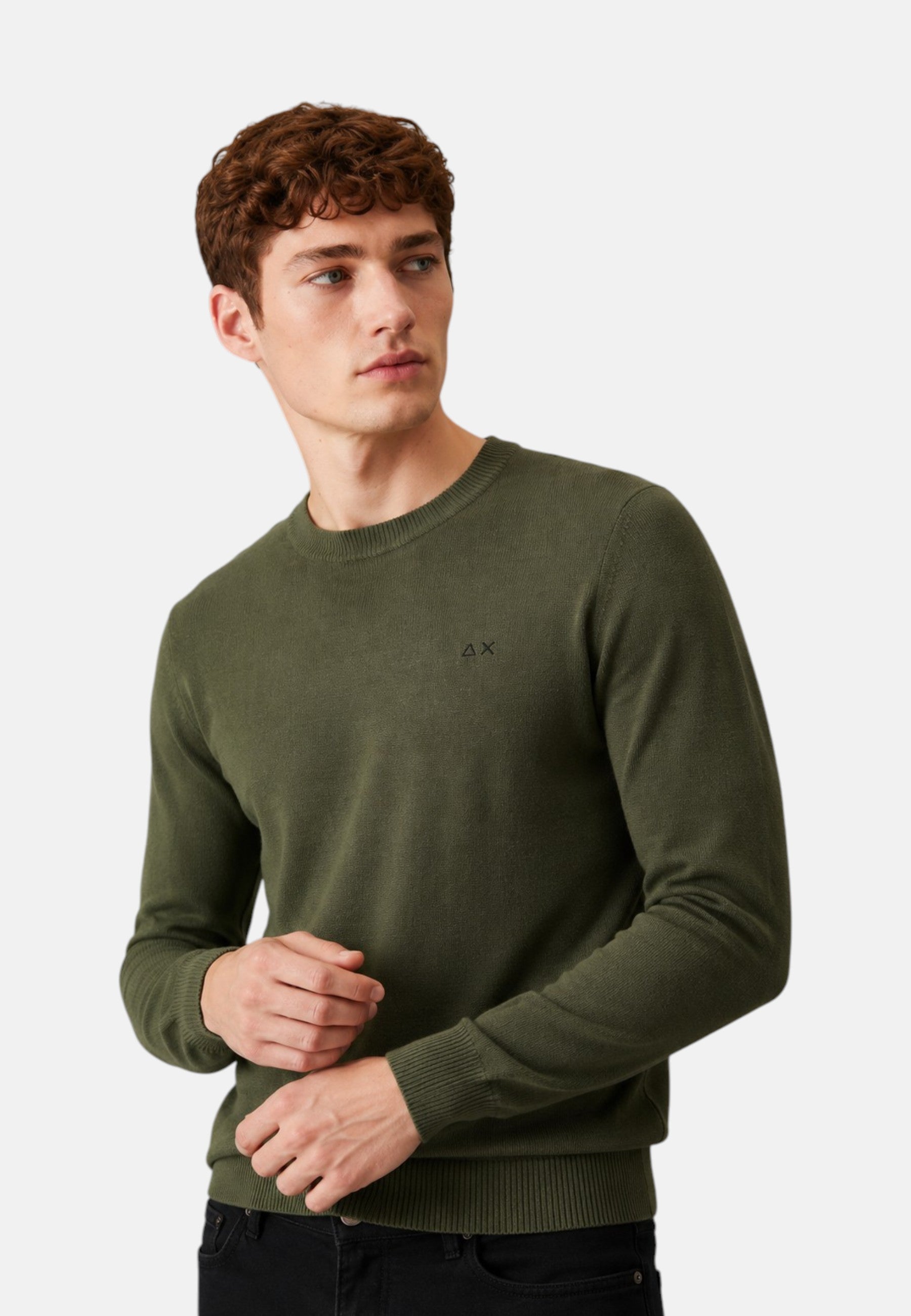 Maglione girocollo da uomo in cotone con logo Frontale Militare Scuro