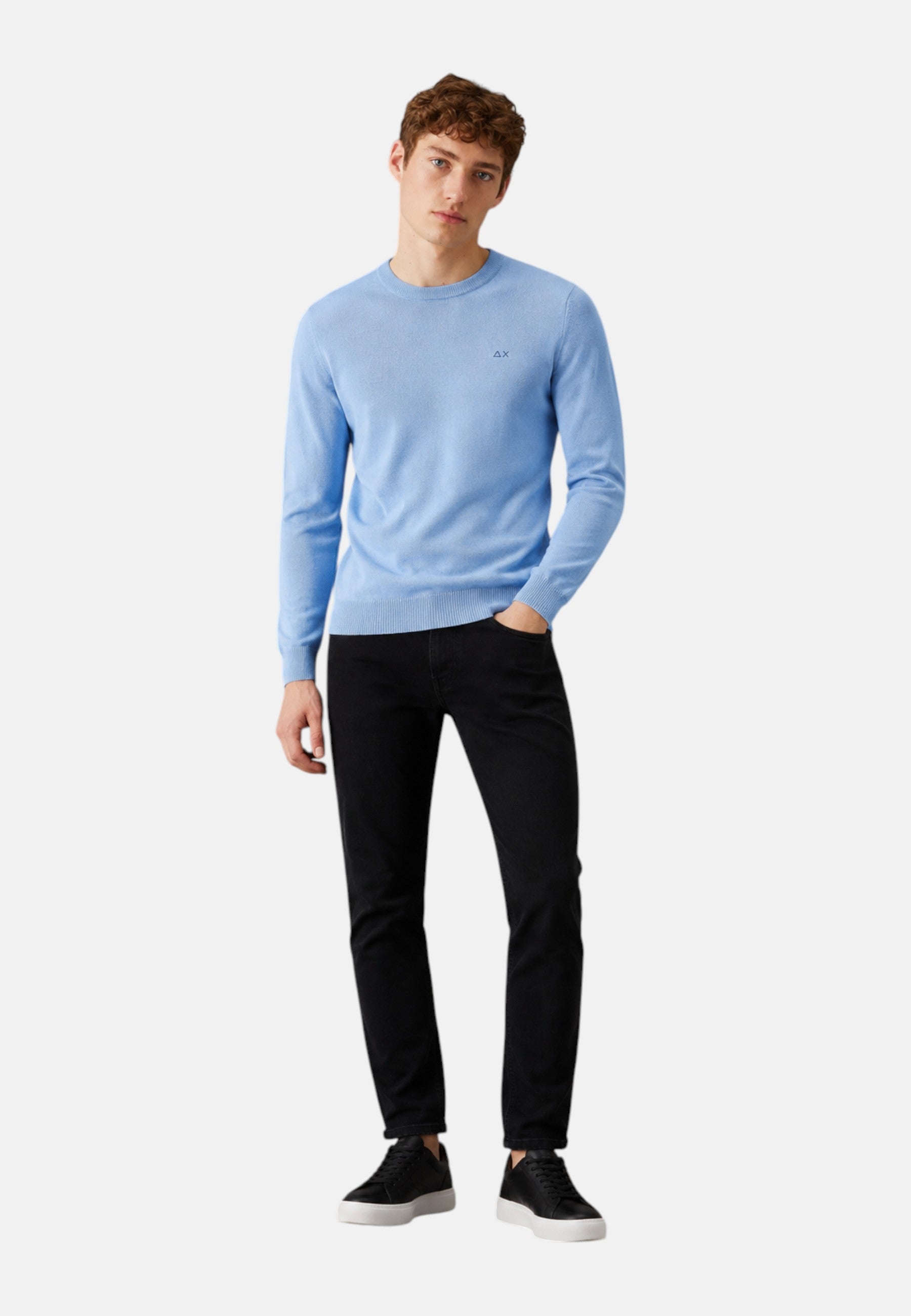 Maglione girocollo da uomo in cotone con logo Frontale Sky Blue