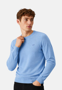 Maglione girocollo da uomo in cotone con logo Frontale Sky Blue